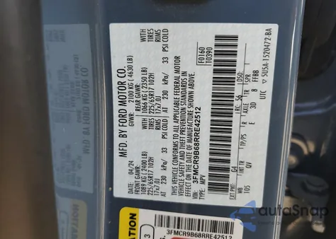 2024 Ford Bronco Sport Big Bend z USA, uszkodzony, nr VIN 3FMCR9B68RRE42512